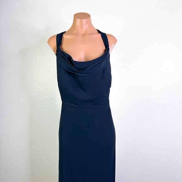 Thread Bridesmaid TH065 Chiffon Off Shoulder Maxi Dress Midnight Blue 24 W NWT - Picture 2 of 9